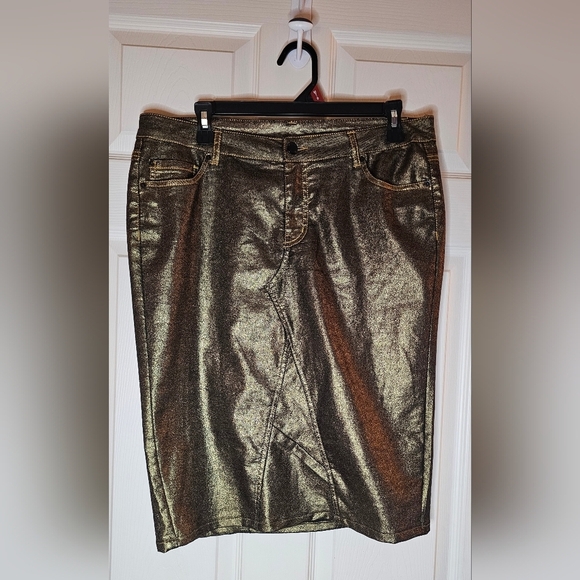 Bisou Bisou Dresses & Skirts - Bisou Bisou Gold Metallic Denim Pencil Skirt Y2K - Size 12